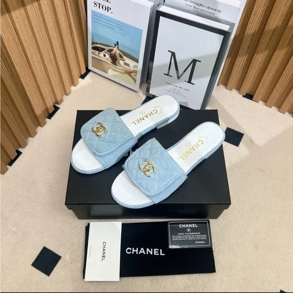 CHANEL Light Blue Slide Sandals - Picture 2 of 4